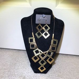 Chico’s gold tone geometric necklace & earring set